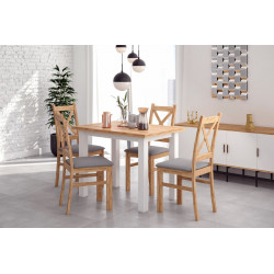 Chaise chêne doré artisanal & assise tissu gris – Style naturel Golddeco