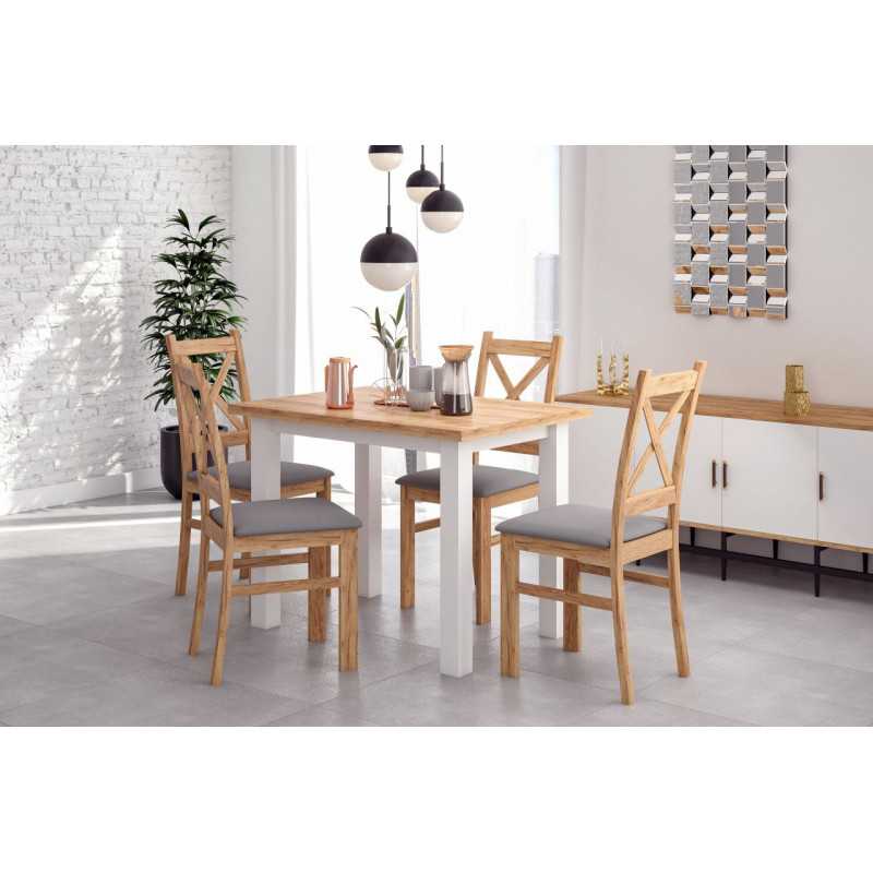 Chaise chêne doré artisanal & assise tissu gris – Style naturel Golddeco