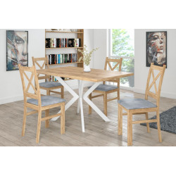 Chaise chêne doré artisanal & assise tissu gris – Style naturel Golddeco