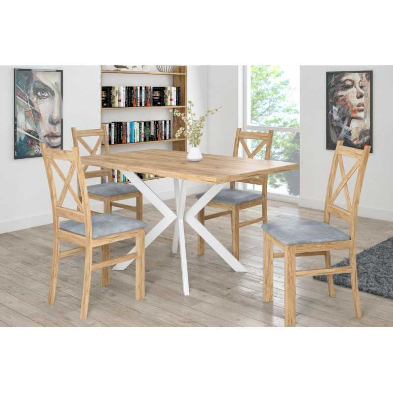 Chaise chêne doré artisanal & assise tissu gris – Style naturel Golddeco