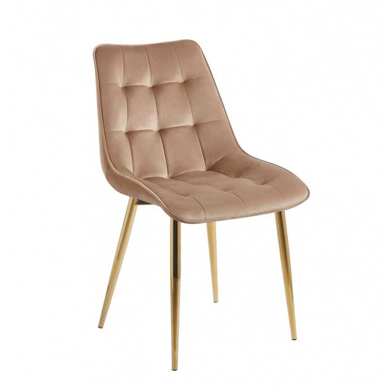 Chaise Victor velours cappuccino – Élégance dorée Golddeco