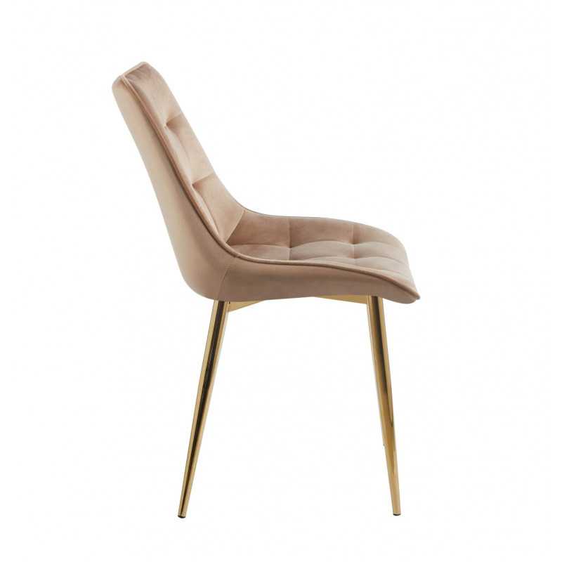 Chaise Victor velours cappuccino – Élégance dorée Golddeco
