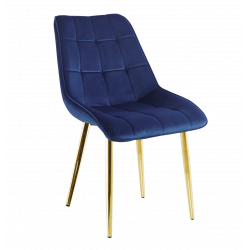Chaise Victor en velours bleu nuit – Pieds dorés chromés