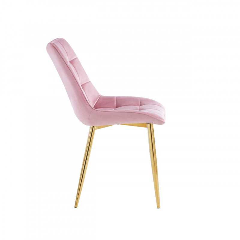 Chaise Victor velours rose poudré – Élégance douce Golddeco