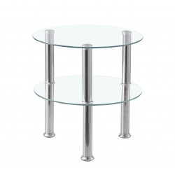 Table Basse Ronde Verre & Inox – Double Plateau 45 cm
