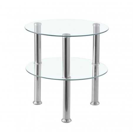 Table Basse Ronde Verre & Inox – 45x45 cm Moderne