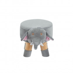 Tabouret éléphant enfants – Velours gris & pieds bois