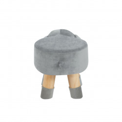 Tabouret éléphant enfants – Velours gris & pieds bois