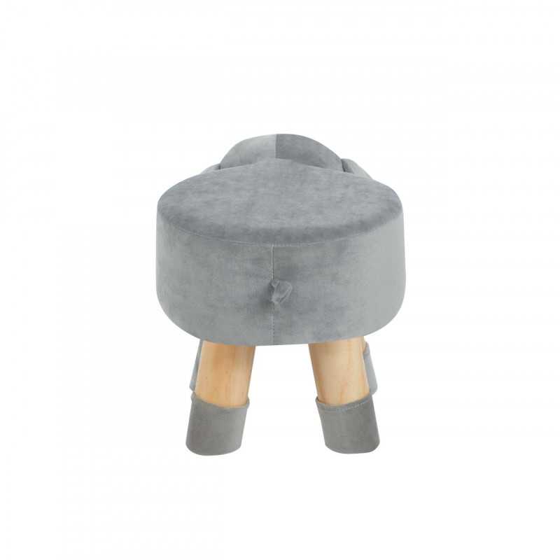 Tabouret éléphant enfants – Velours gris & pieds bois