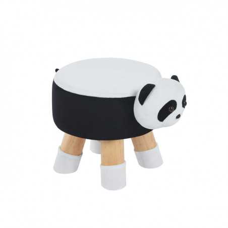 Tabouret panda enfants – Noir & blanc, pieds bois