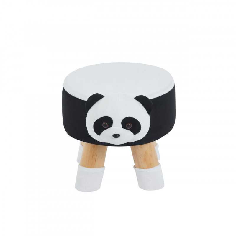Tabouret panda enfants – Noir & blanc, pieds bois