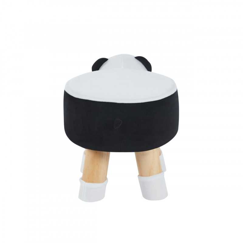 Tabouret panda enfants – Noir & blanc, pieds bois