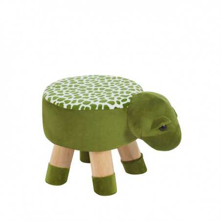 Tabouret tortue enfants – Vert, pieds bois naturels