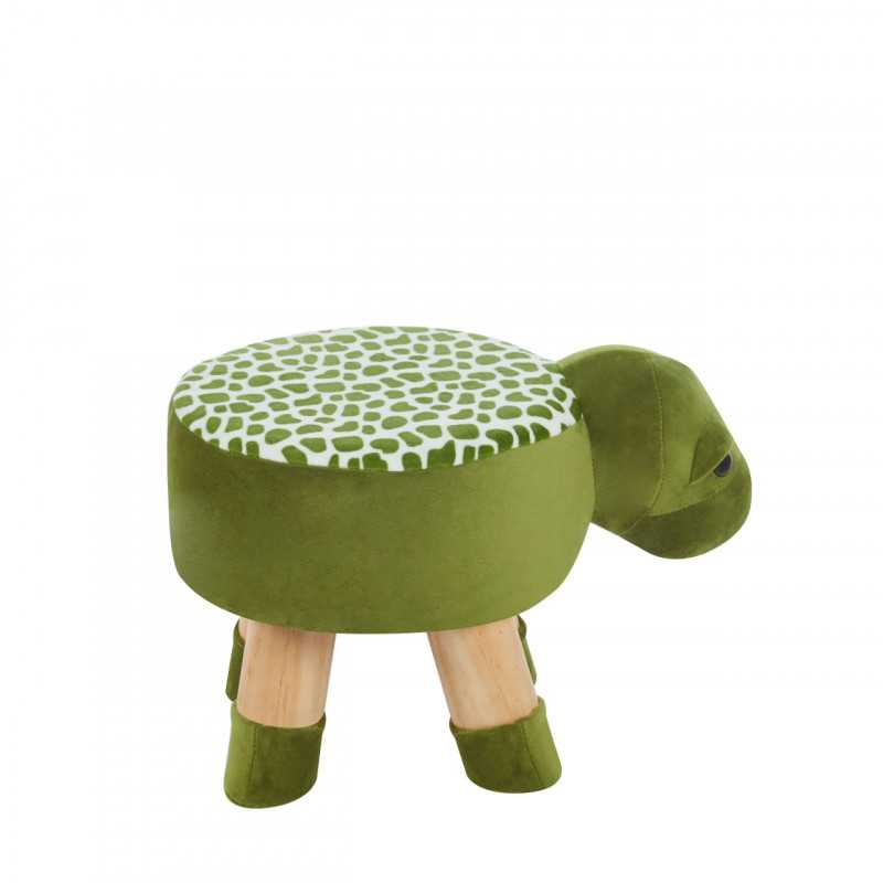 Tabouret tortue enfants – Vert, pieds bois naturels