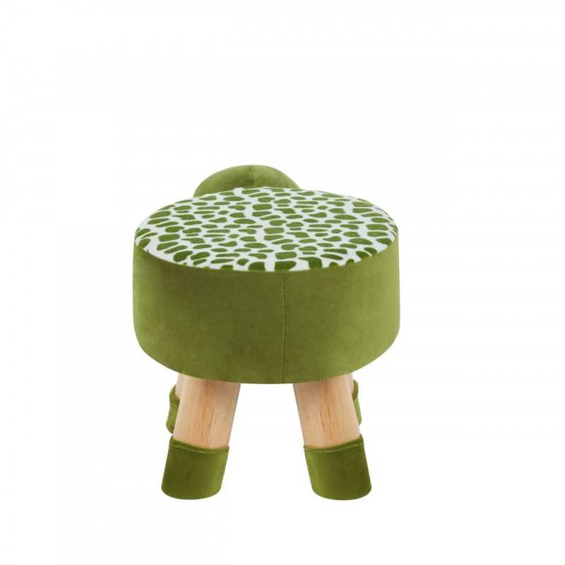 Tabouret tortue enfants – Vert, pieds bois naturels