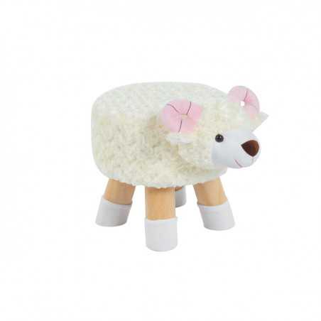 Tabouret mouton enfants – Blanc, pieds bois naturels