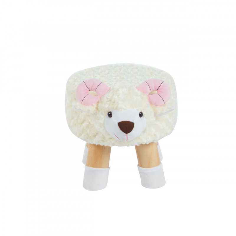 Tabouret mouton enfants – Blanc, pieds bois naturels