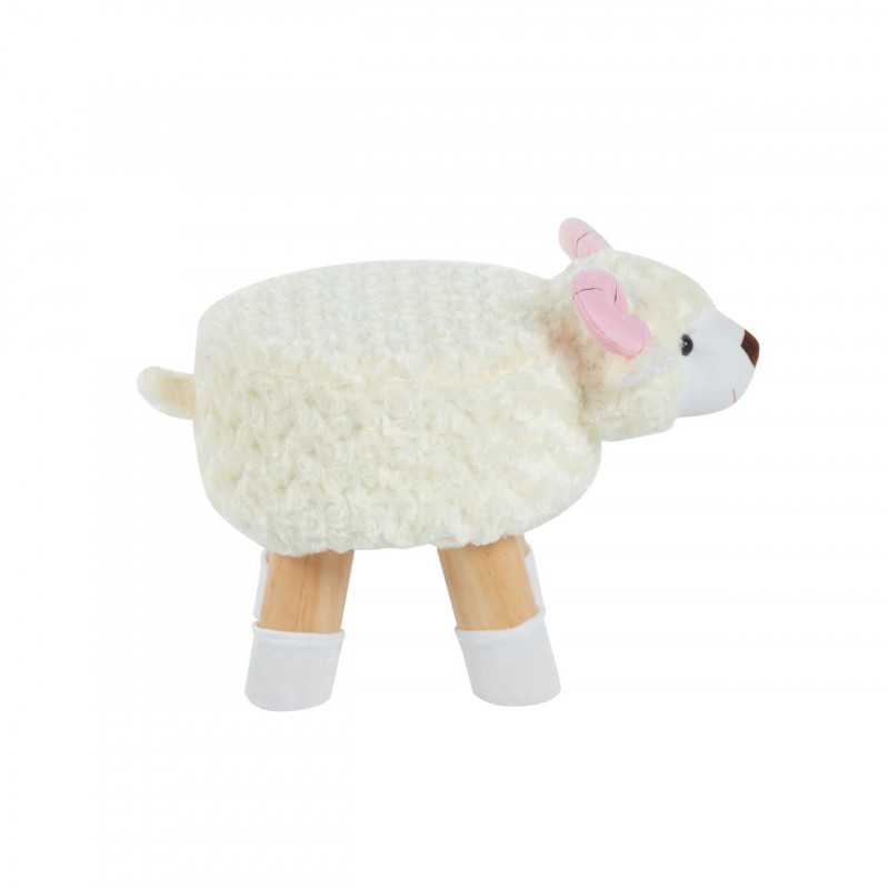 Tabouret mouton enfants – Blanc, pieds bois naturels