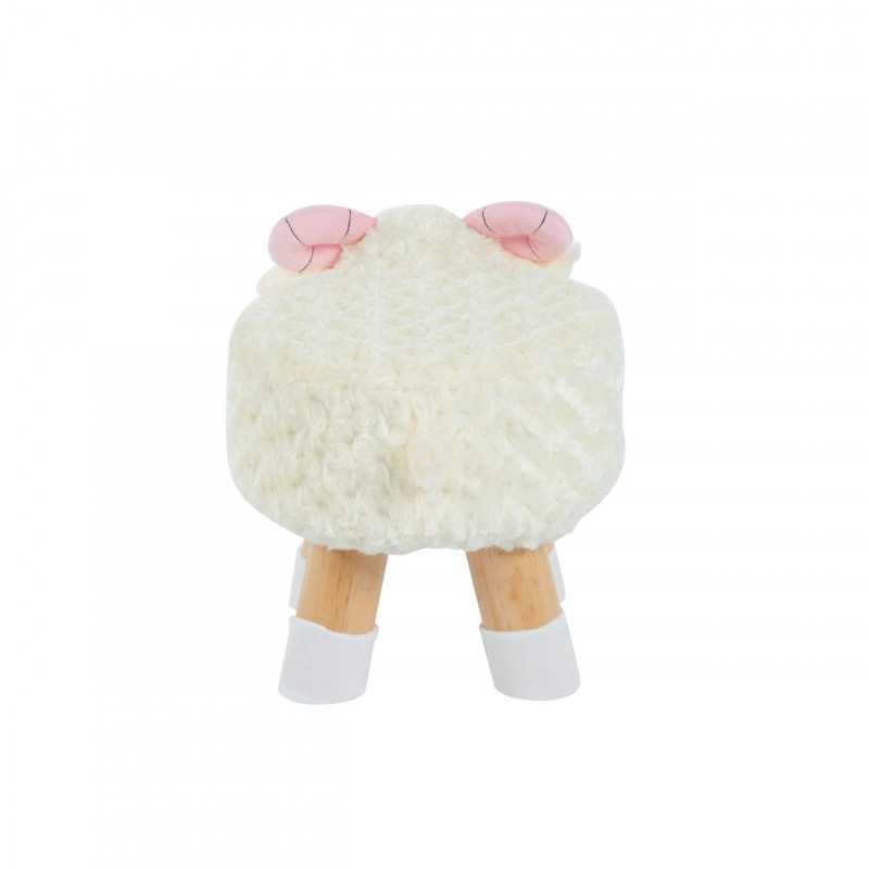 Tabouret mouton enfants – Blanc, pieds bois naturels