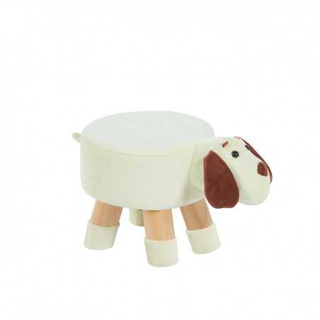 Tabouret chien enfants – Crème & marron, pieds bois