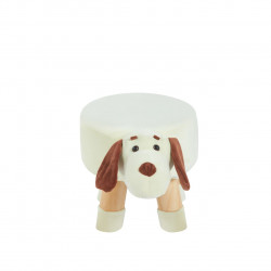 Tabouret chien enfants – Crème & marron, pieds bois