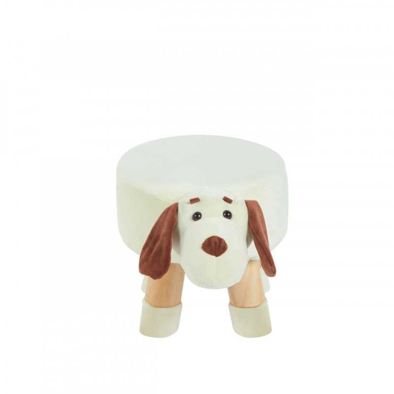 Tabouret chien enfants – Crème & marron, pieds bois
