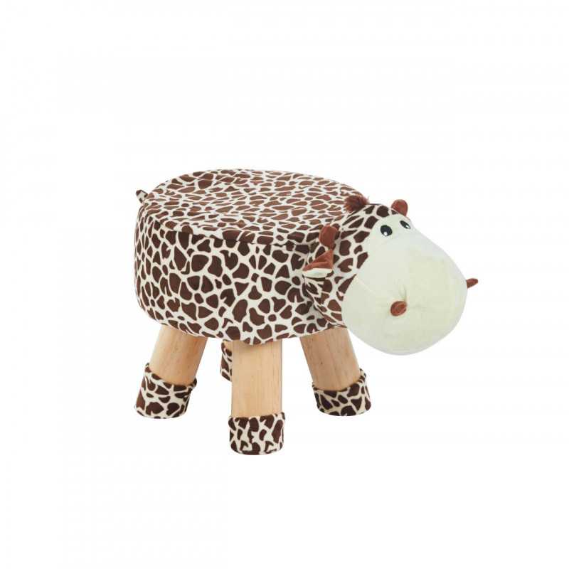 Tabouret vache enfants – Imprimé marron, pieds bois