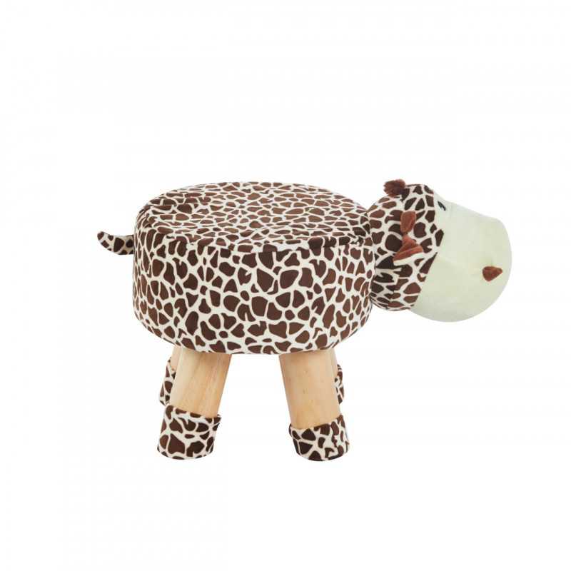 Tabouret vache enfants – Imprimé marron, pieds bois