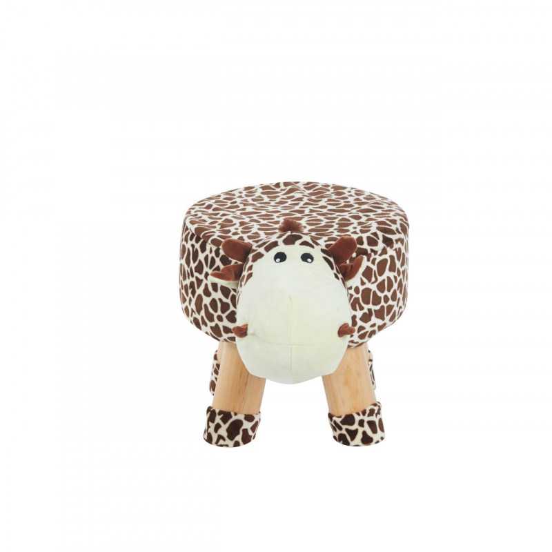 Tabouret vache enfants – Imprimé marron, pieds bois