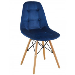 Chaise scandinave velours bleu & pieds bois clair – Confort chic Golddeco
