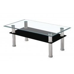 Table Basse Verre Transparent & Noir – Plateau Double 103x63 cm