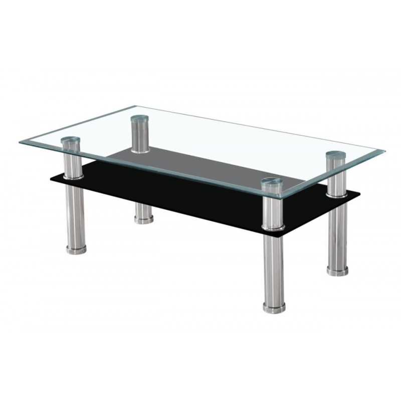 Table Basse Double Plateau Verre – Transparent & Noir 103x63 cm