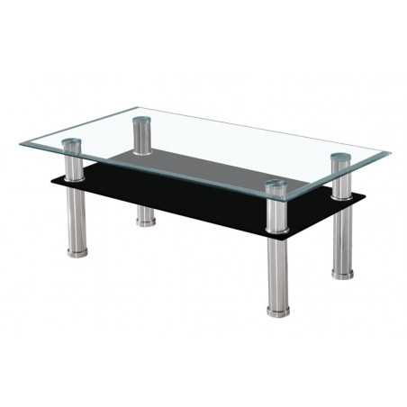 Table Basse Double Plateau Verre – Transparent & Noir 103x63 cm