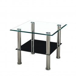 Table Basse Carrée Verre Transparent & Noir – Double Plateau 60x60 cm
