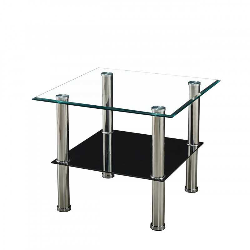 Table Basse Carrée Double Plateau Verre – 60x60 cm Transparent & Noir