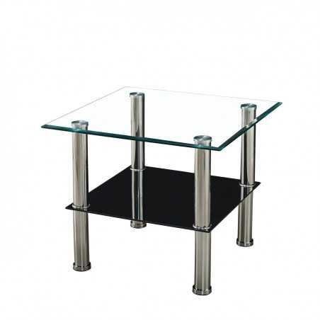 Table Basse Carrée Double Plateau Verre – 60x60 cm Transparent & Noir