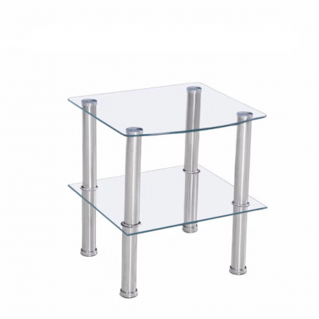 Table Basse Verre Transparent Double Plateau – Carrée 51x45 cm