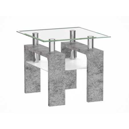 Table Basse Carrée 60x60 cm – Pieds Aspect Béton & Verre Trempé