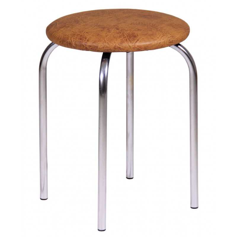 Tabouret empilable – Couleur noyer en similicuir, structure chromée