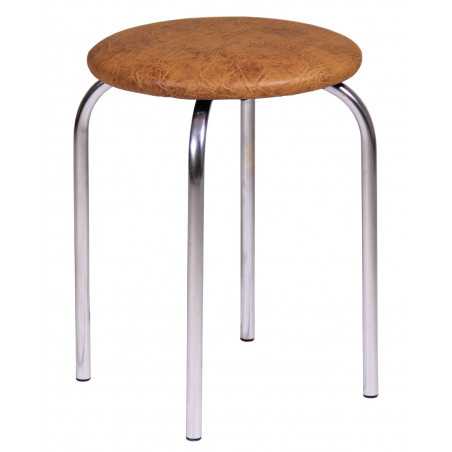 Tabouret empilable – Couleur noyer en similicuir, structure chromée