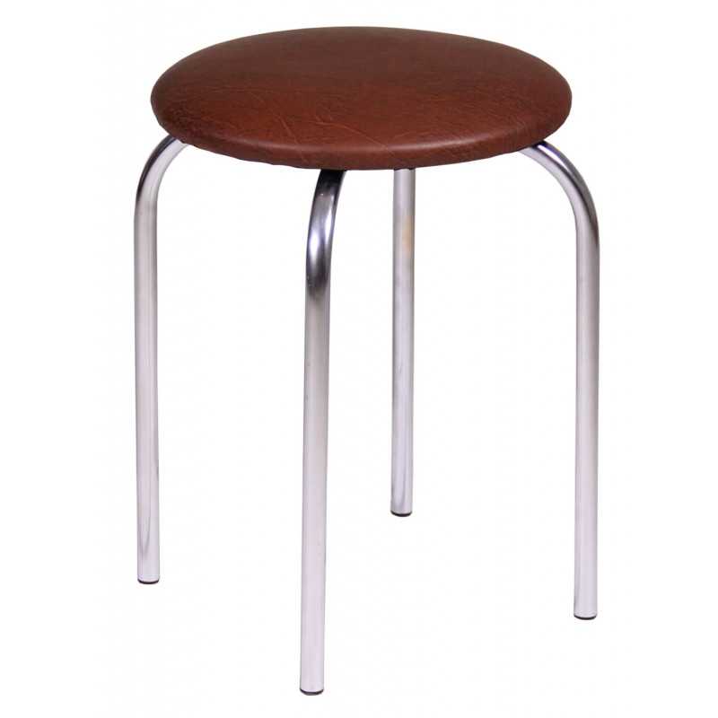 Tabouret empilable – Marron foncé en similicuir, structure chromée