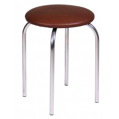 Tabouret empilable – Marron foncé en similicuir, structure chromée
