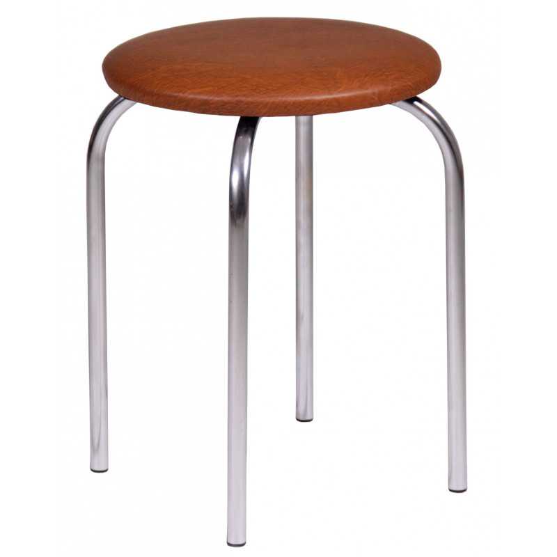 Tabouret empilable – Marron clair en similicuir, structure chromée