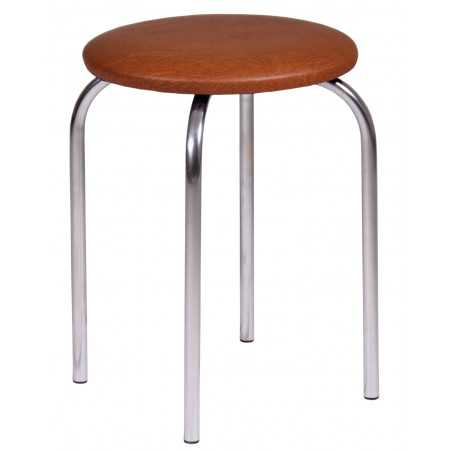 Tabouret empilable – Marron clair en similicuir, structure chromée