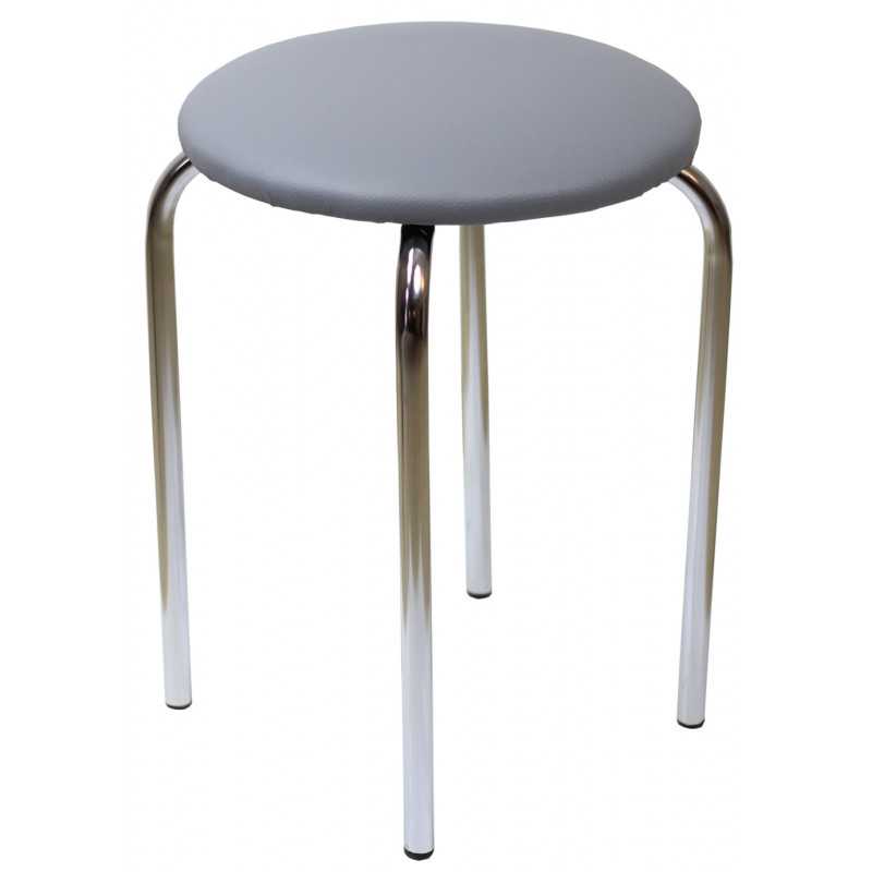 Tabouret empilable – Gris en similicuir, structure chromée