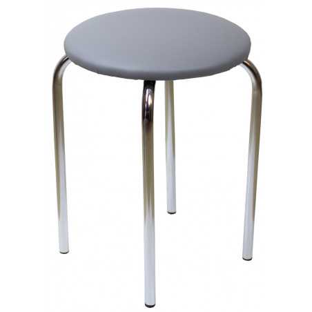 Tabouret empilable – Gris en similicuir, structure chromée