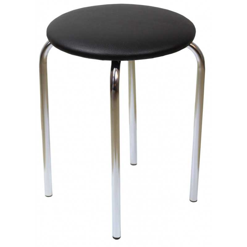 Tabouret empilable – Noir en cuir écologique, structure chromée