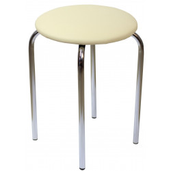 Tabouret empilable – Couleur beige en similicuir lisse, structure chromée