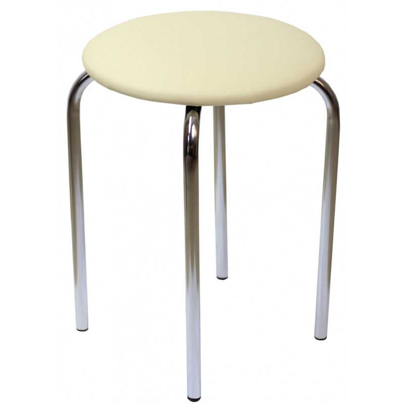 Tabouret empilable – Beige en similicuir lisse, structure chromée