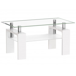 Table Basse Blanche 110x60 – Verre Trempé & Pieds MDF Laqué Brillant